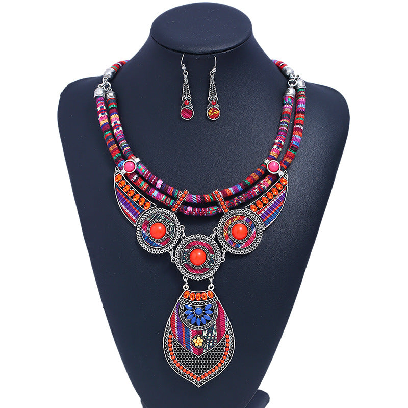 Ethnic Style Necklace Earrings Two piece Jewelry