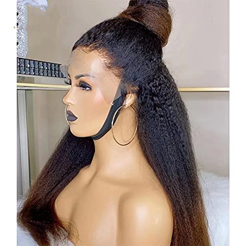 1B/30 Ombre Color Kinky Straight Human Hair Wig 360 HD Transparent Lace Front Wig Human Hair Wigs 150% Density Yaki Straight Hair Wig for Women Full End Glueless Brazilian Hair 360 HD Lace Wig 18 inch