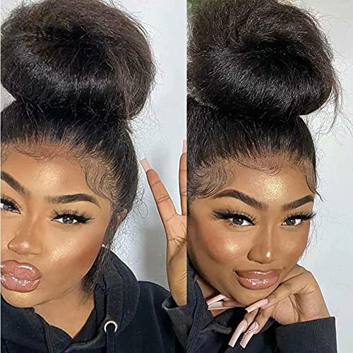 Kinky Straight 360 HD Transparent Lace Front, Human Hair Wigs 150% Density Glueless Brazilian Hair 16-26 Inch