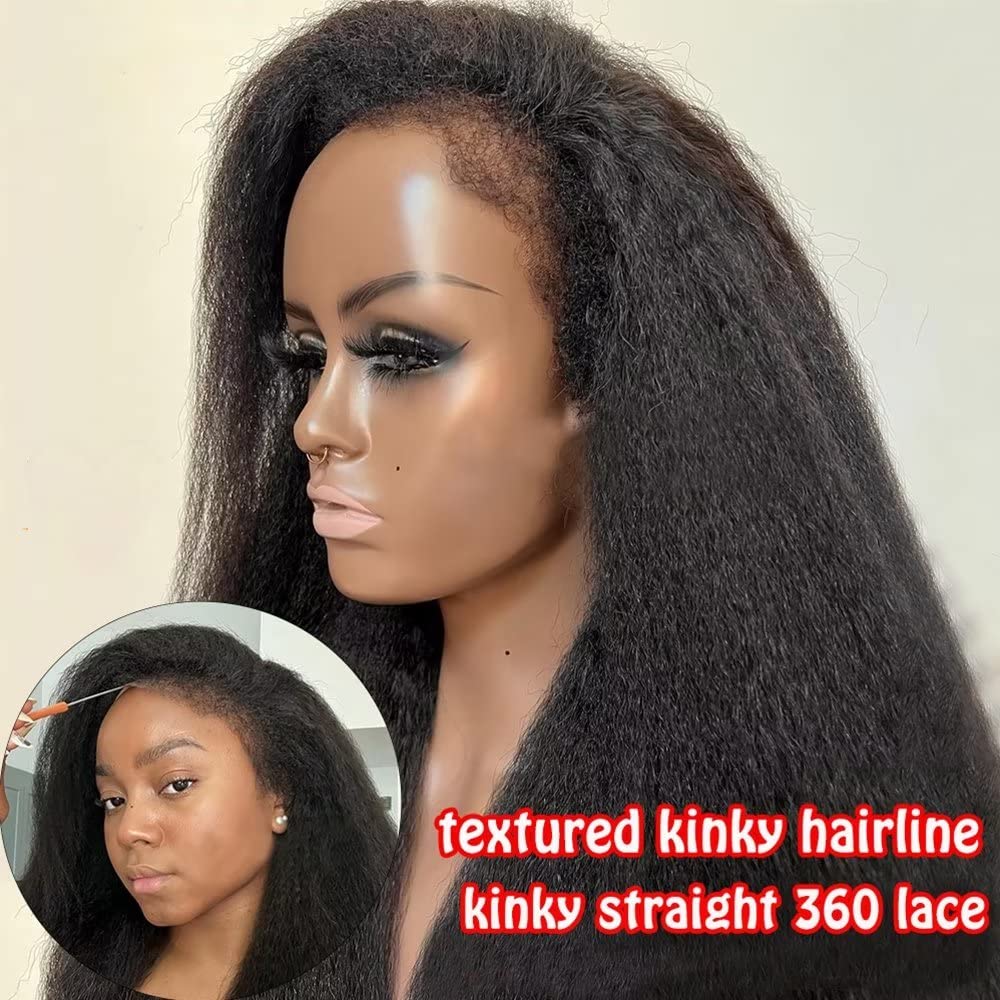 Kinky Straight 360 HD Transparent Lace Front, Human Hair Wigs 150% Density Glueless Brazilian Hair 16-26 Inch
