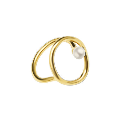 18K Gold Geometric Titanium Steel Ring  Pearl